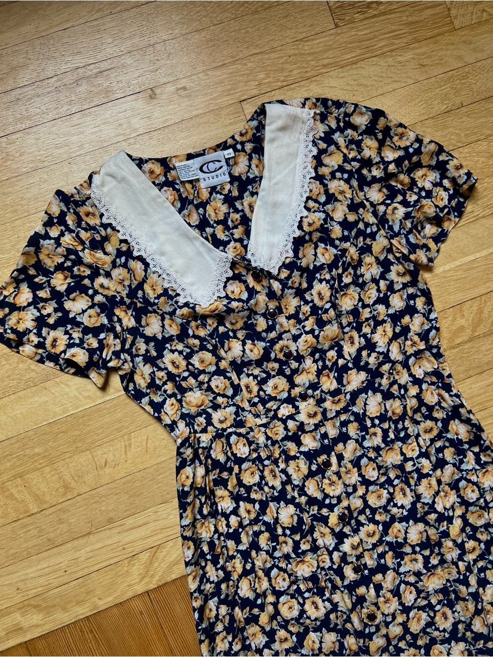 Vintage 90s twee floral collared dress M